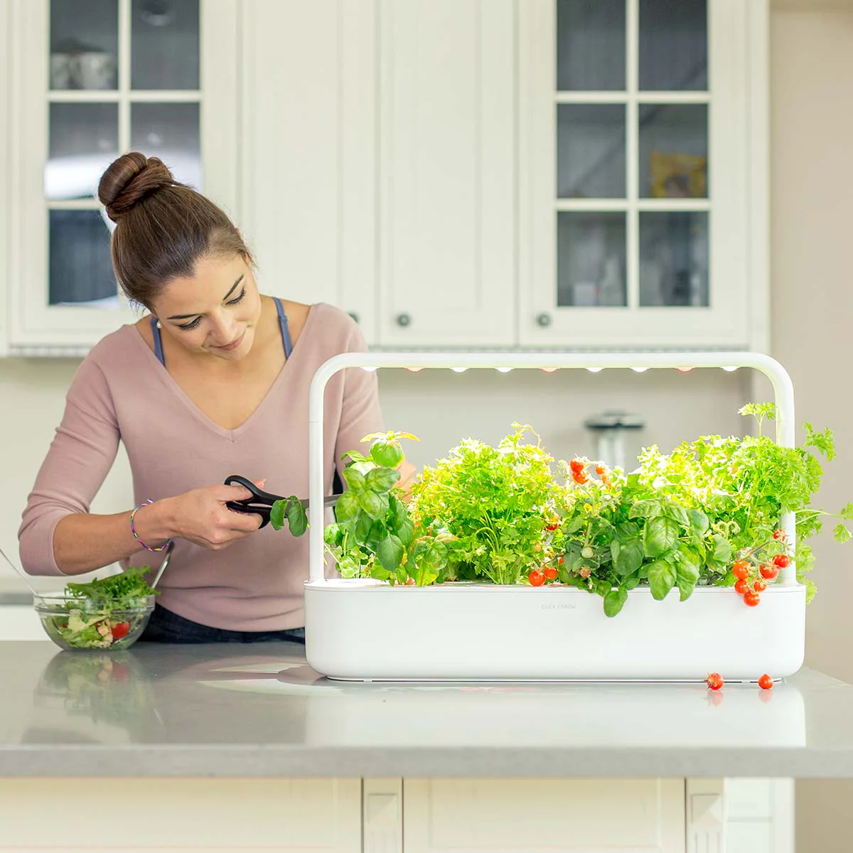 Click and Grow smart garden on a countertop